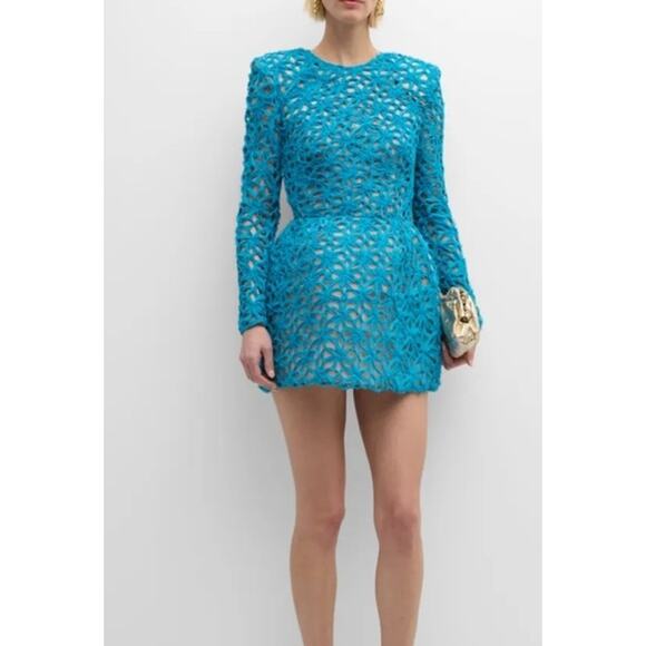 NWT $850 Bronx & Banco Casey Mini Dress L / 8 Turquoise Blue Boned Bodice Floral - Picture 3 of 16